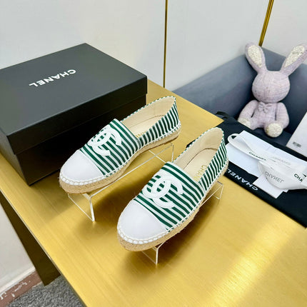 CC SLIP-ON 25S IN DARK GREEN AND WHITE FABRIC WITH STRIPED PATTERN