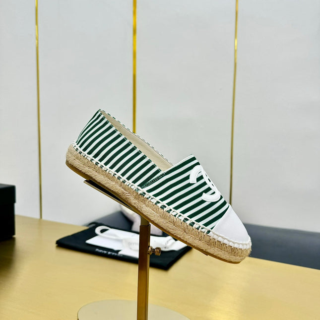 CC SLIP-ON 25S IN DARK GREEN AND WHITE FABRIC WITH STRIPED PATTERN