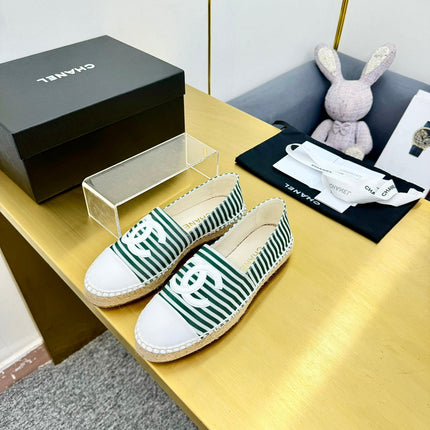 CC SLIP-ON 25S IN DARK GREEN AND WHITE FABRIC WITH STRIPED PATTERN