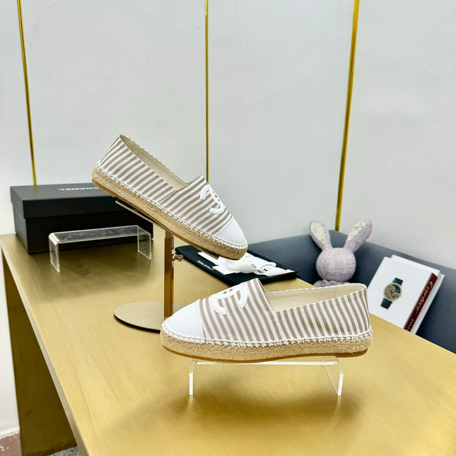 CC SLIP-ON 25S IN BEIGE AND WHITE FABRIC WITH STRIPED PATTERN