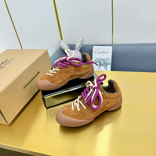 FLEXION SNEAKER IN BROWN SUEDE AND CALFSKIN TWO-TONE LACES