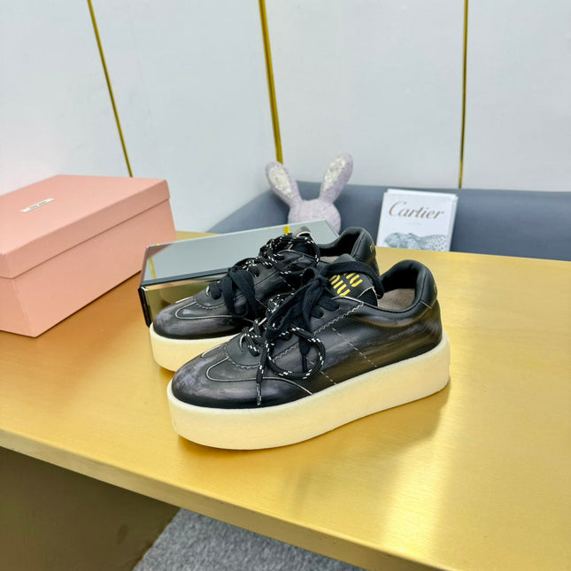 THICK-SOLED RETRO SNEAKERS IN BLACK DUST LAMBSKIN