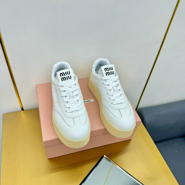 THICK-SOLED RETRO SNEAKERS IN WHITE SMOOTH LAMBSKIN