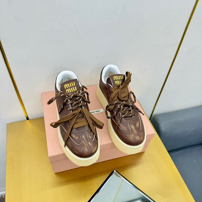 THICK-SOLED RETRO SNEAKERS IN BROWN SMOOTH LAMBSKIN