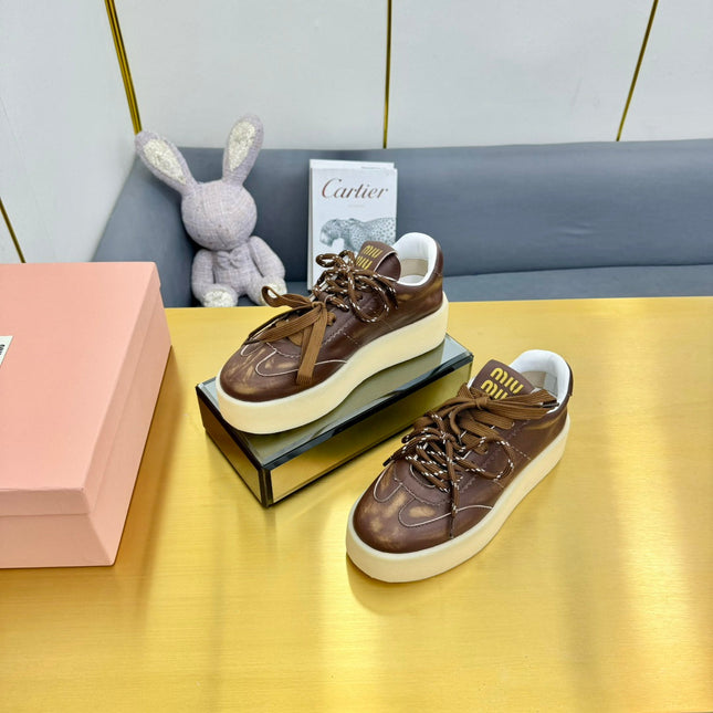 THICK-SOLED RETRO SNEAKERS IN BROWN SMOOTH LAMBSKIN