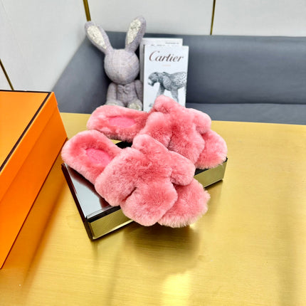 0RAN SHEARLING SANDALS DARK PINK