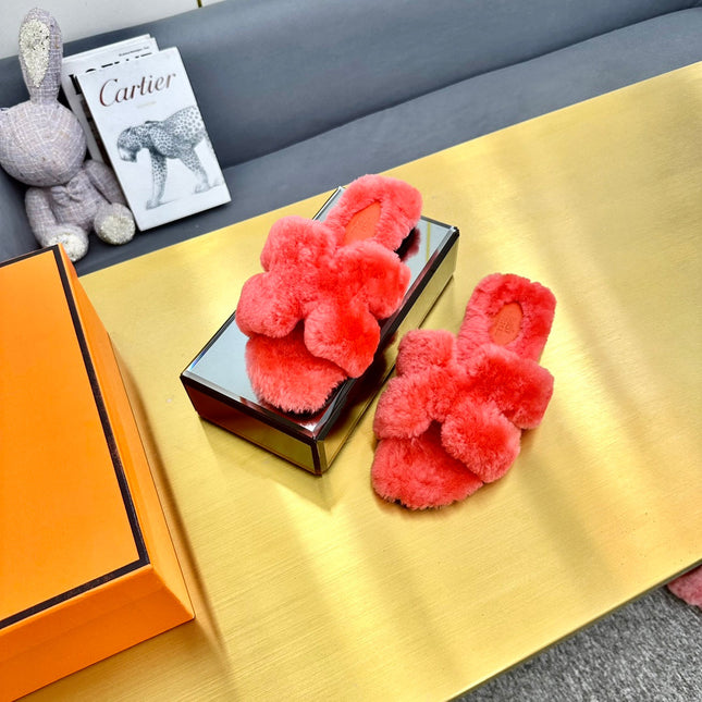 0RAN SHEARLING SANDALS RED PINK