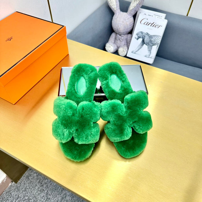 0RAN SHEARLING SANDALS LAWN GREEN