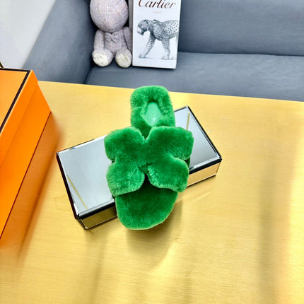 0RAN SHEARLING SANDALS LAWN GREEN