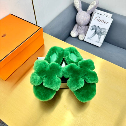 0RAN SHEARLING SANDALS LAWN GREEN