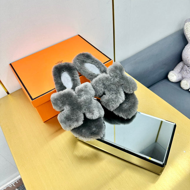 0RAN SHEARLING SANDALS SMOKE GRAY