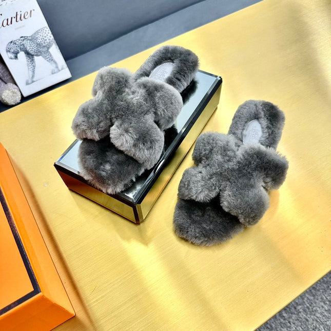 0RAN SHEARLING SANDALS SMOKE GRAY