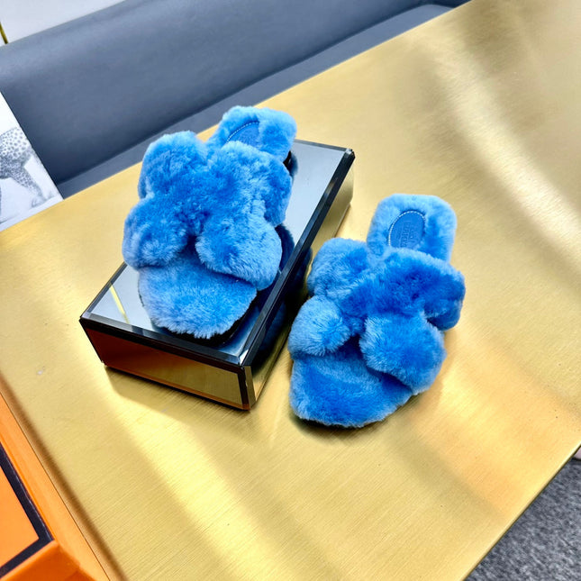 0RAN SHEARLING SANDALS OCEAN BLUE