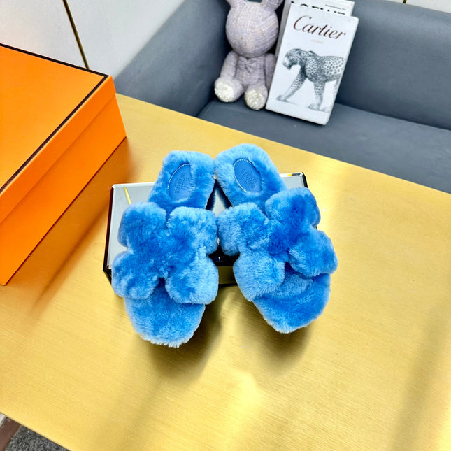 0RAN SHEARLING SANDALS OCEAN BLUE