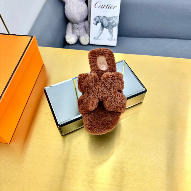 0RAN SHEARLING SANDALS UMBER BROWN