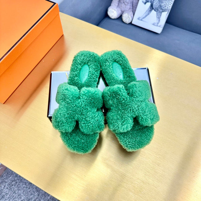 0RAN SHEARLING SANDALS EMERALD GREEN