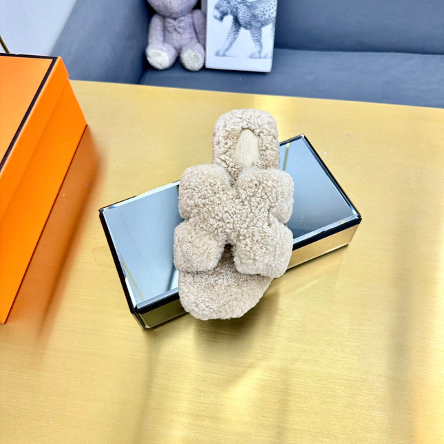 0RAN SHEARLING SANDALS ECRU TAN