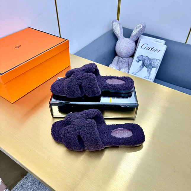 0RAN SHEARLING SANDALS EGGPLANT PURPLE