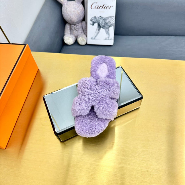 0RAN SHEARLING SANDALS PERIWINKLE PURPLE