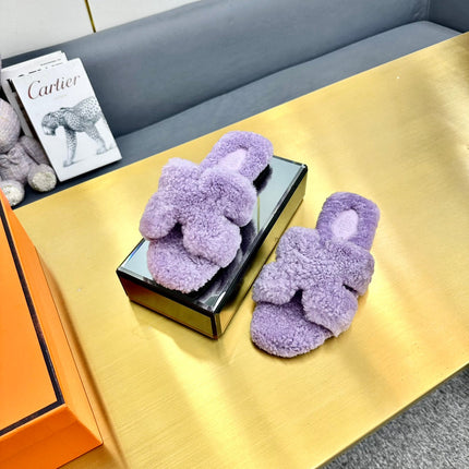 0RAN SHEARLING SANDALS PERIWINKLE PURPLE