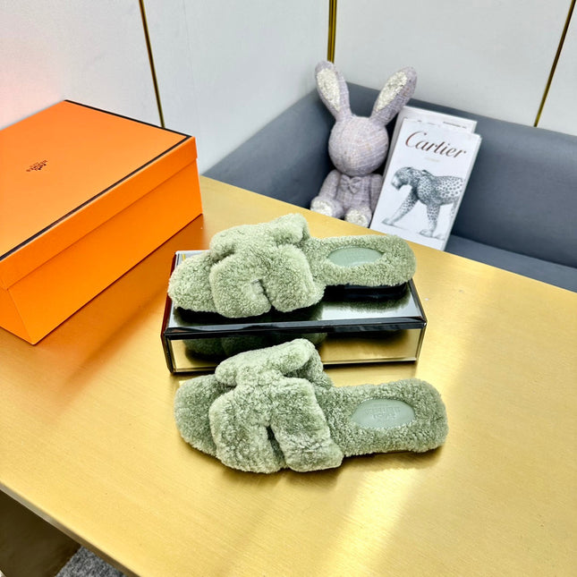 0RAN SHEARLING SANDALS JADE GREEN