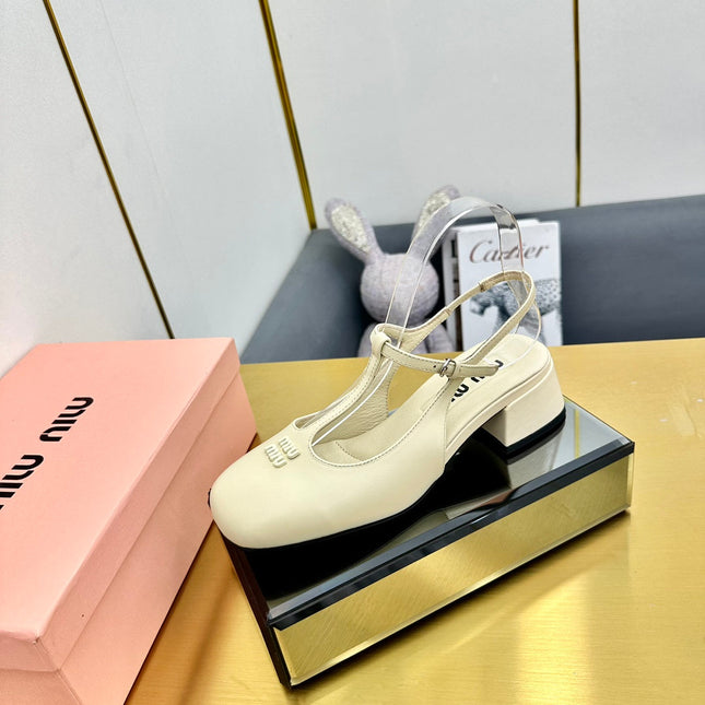 T-STRAPS SLINGBACK PUMPS IN CREAM SMOOTH LAMBSKIN