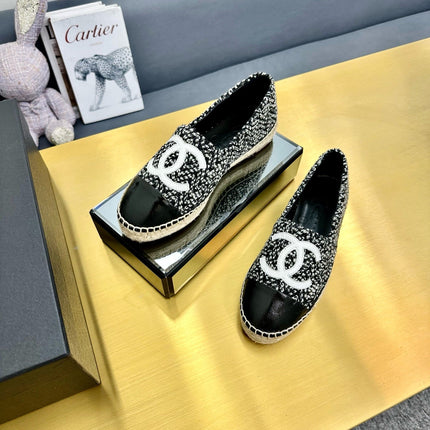 CC ESPADRILLES PLATFORM 25S IN BLACK MIX WHITE TWEED