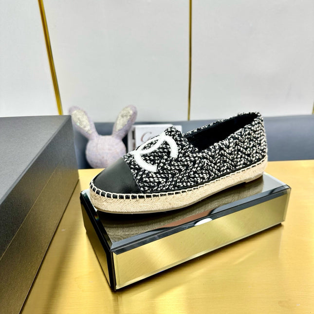 CC ESPADRILLES PLATFORM 25S IN BLACK MIX WHITE TWEED