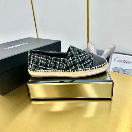 CC ESPADRILLES PLATFORM 25S IN BLACK TWEED AND CALFSKIN