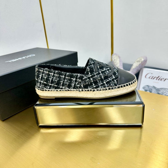 CC ESPADRILLES PLATFORM 25S IN BLACK TWEED AND CALFSKIN
