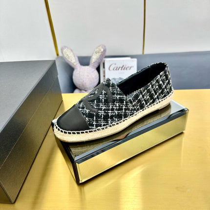 CC ESPADRILLES PLATFORM 25S IN BLACK TWEED AND CALFSKIN