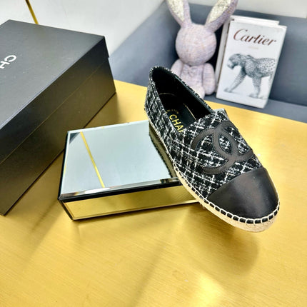 CC ESPADRILLES PLATFORM 25S IN BLACK TWEED AND CALFSKIN