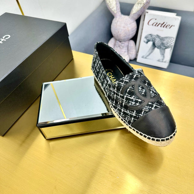 CC ESPADRILLES PLATFORM 25S IN BLACK TWEED AND CALFSKIN