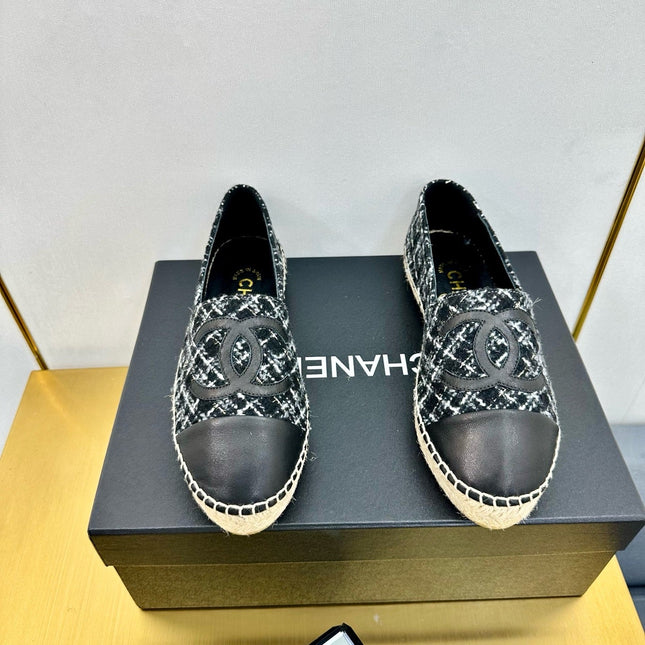 CC ESPADRILLES PLATFORM 25S IN BLACK TWEED AND CALFSKIN