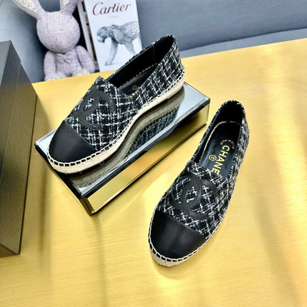 CC ESPADRILLES PLATFORM 25S IN BLACK TWEED AND CALFSKIN