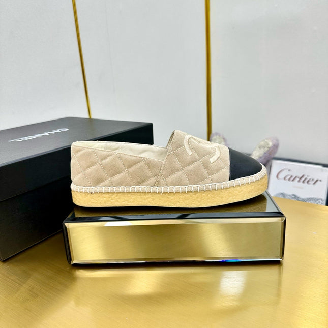 CC ESPADRILLES PLATFORM 25S IN LIGHT BEIGE SUEDE MIX BLACK CALFSKIN