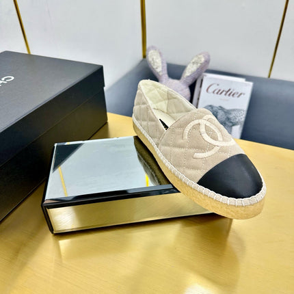 CC ESPADRILLES PLATFORM 25S IN LIGHT BEIGE SUEDE MIX BLACK CALFSKIN