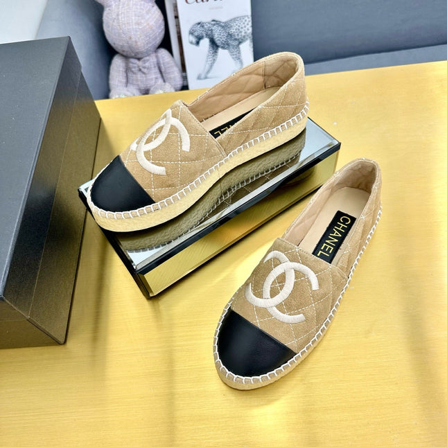 CC ESPADRILLES PLATFORM 25S IN BEIGE SUEDE MIX BLACK CALFSKIN