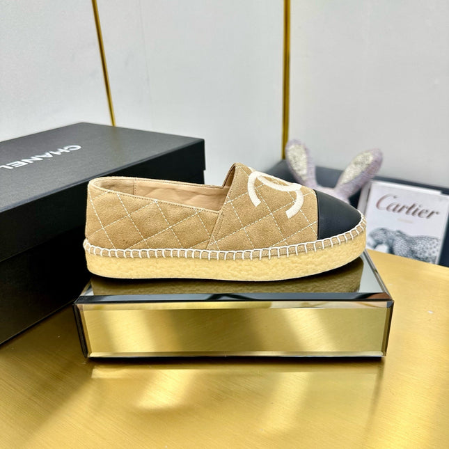 CC ESPADRILLES PLATFORM 25S IN BEIGE SUEDE MIX BLACK CALFSKIN