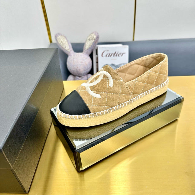 CC ESPADRILLES PLATFORM 25S IN BEIGE SUEDE MIX BLACK CALFSKIN