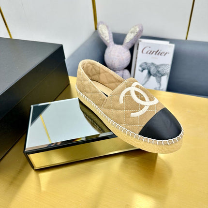CC ESPADRILLES PLATFORM 25S IN BEIGE SUEDE MIX BLACK CALFSKIN