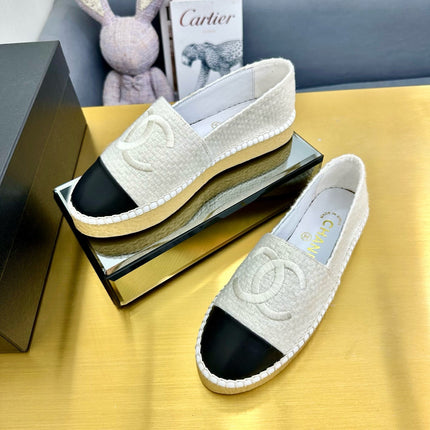 CC ESPADRILLES PLATFORM 25S IN WHITE TWEED MIX BLACK CALFSKIN