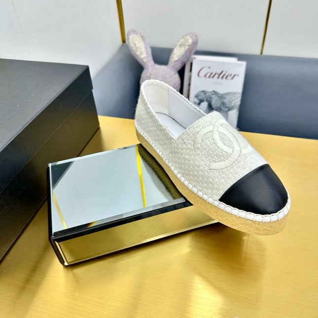 CC ESPADRILLES PLATFORM 25S IN WHITE TWEED MIX BLACK CALFSKIN