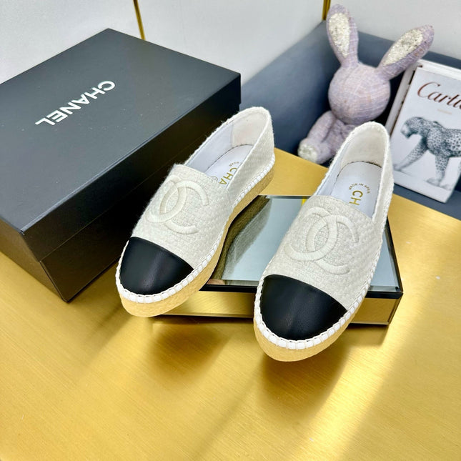 CC ESPADRILLES PLATFORM 25S IN WHITE TWEED MIX BLACK CALFSKIN