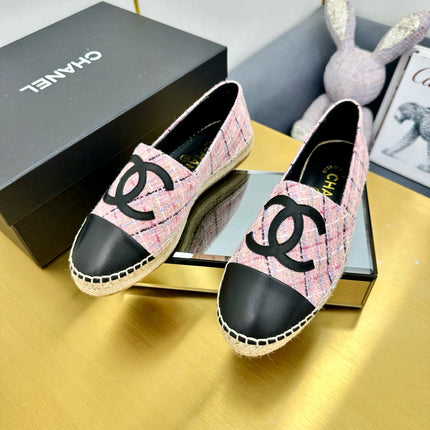 CC ESPADRILLES PLATFORM 25S IN PINK TWEED MIX BLACK CALFSKIN WITH LINED PATTERN