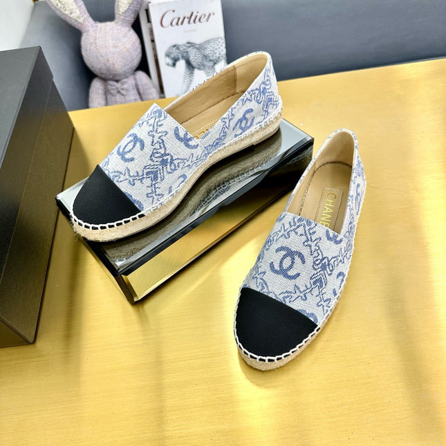 CC ESPADRILLES PLATFORM IN BLUE MIX BLACK FABRIC