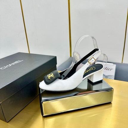 CC SLINGBACK 25S IN WHITE MIX BLACK CALFSKIN WITH GOLD HARDWARE