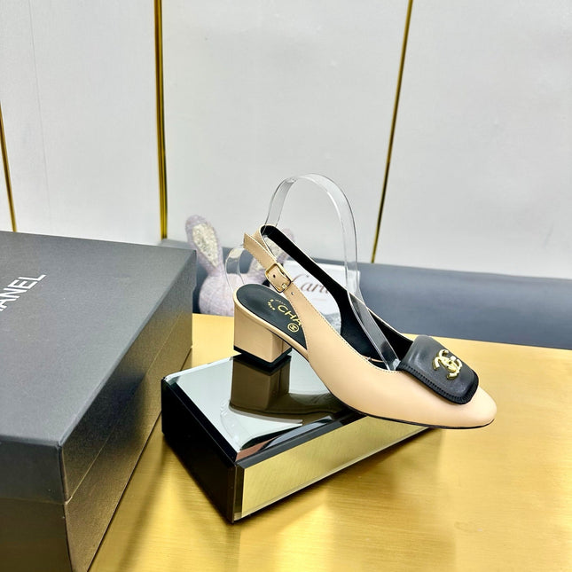CC SLINGBACK 25S IN BEIGE MIX BLACK CALFSKIN WITH GOLD HARDWARE