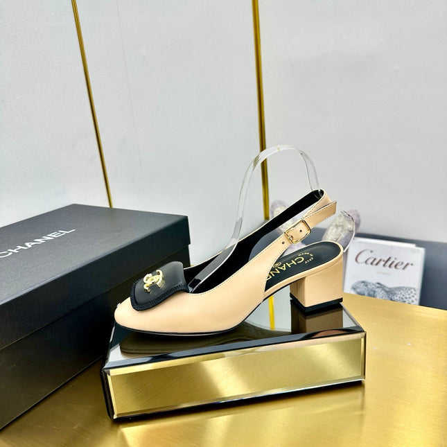 CC SLINGBACK 25S IN BEIGE MIX BLACK CALFSKIN WITH GOLD HARDWARE