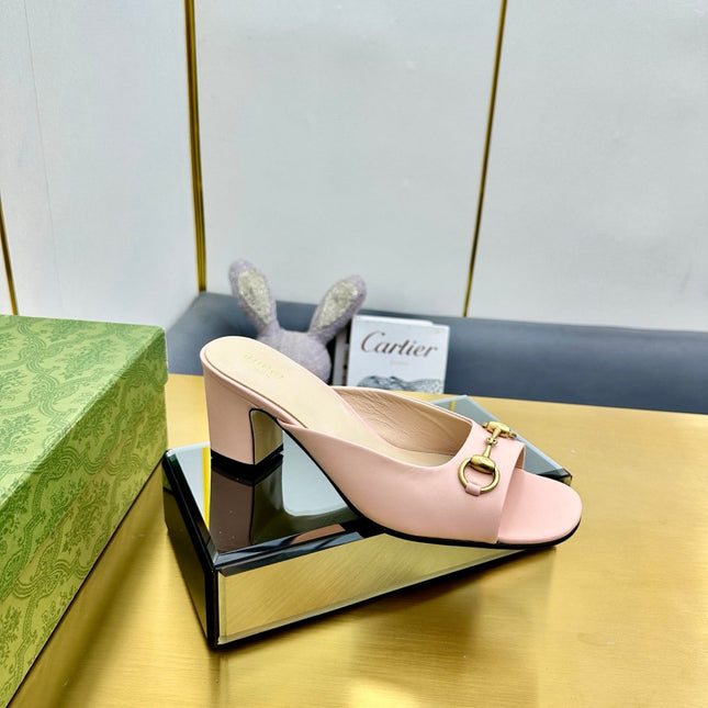 GG HIGH HEELS 55 IN PINK CALFSKIN WITH GOLD HARDWARE